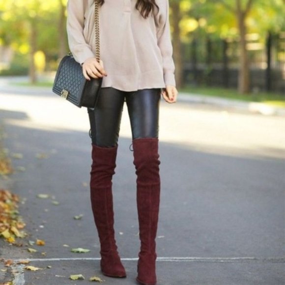 Stuart Weitzman Shoes - Stuart Weitzman Highland Suede Over the Knee Boot Burgundy size 7.5